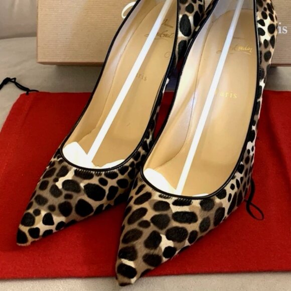 Christian Louboutin So Kate leopard Calf Hair 4.25 High Heel Pump Brown 40.5 NIB - Picture 9 of 16